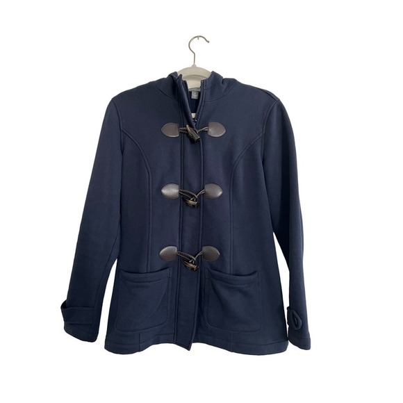 Market & Spruce Navy Toggle Fleece Jacket Faux Fur Lined Hood Small - Picture 3 of 5